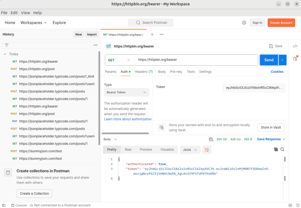 Postman Bearer Authentication Example